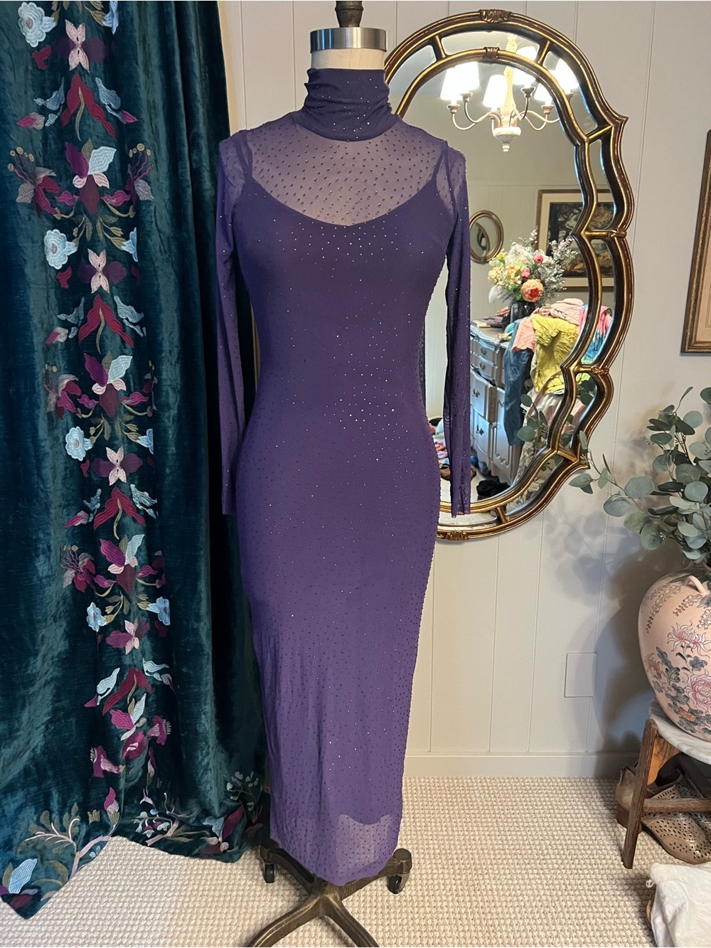 Sparkly Purple Sheer Long Sleeve Dress & slip combo
